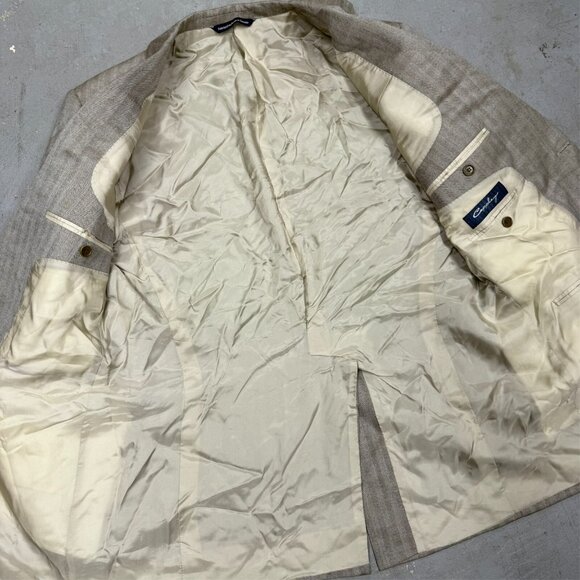 Coppley Wool Silk Blazer Herringbone Sportcoat Beige Bocelli 42R - Picture 6 of 8